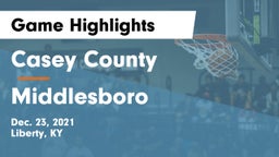 Casey County  vs Middlesboro Game Highlights - Dec. 23, 2021