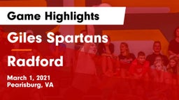 Giles  Spartans vs Radford  Game Highlights - March 1, 2021