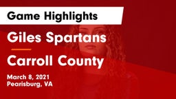 Giles  Spartans vs Carroll County  Game Highlights - March 8, 2021