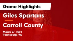 Giles  Spartans vs Carroll County  Game Highlights - March 27, 2021