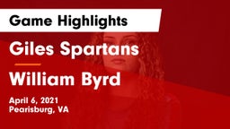 Giles  Spartans vs William Byrd Game Highlights - April 6, 2021