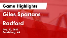 Giles  Spartans vs Radford  Game Highlights - Aug. 22, 2022