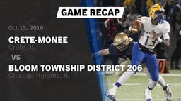 Recap: Crete-Monee  vs. Bloom Township  District 206 2016