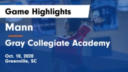 Mann  vs Gray Collegiate Academy Game Highlights - Oct. 10, 2020