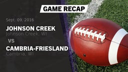 Recap: Johnson Creek  vs. Cambria-Friesland  2016