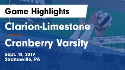 Clarion-Limestone  vs Cranberry Varsity Game Highlights - Sept. 10, 2019