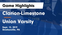 Clarion-Limestone  vs Union Varsity Game Highlights - Sept. 12, 2019