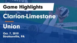 Clarion-Limestone  vs Union  Game Highlights - Oct. 7, 2019