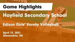 Hayfield Secondary School vs Edison  Girls' Varsity Volleyball Game Highlights - April 13, 2021
