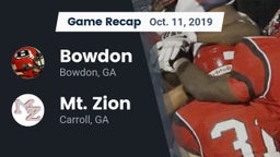 Recap: Bowdon  vs. Mt. Zion  2019