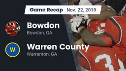 Recap: Bowdon  vs. Warren County  2019