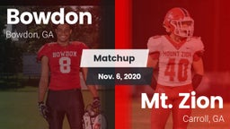 Matchup: Bowdon vs. Mt. Zion  2020