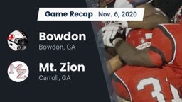 Recap: Bowdon  vs. Mt. Zion  2020