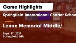 Springfield International Charter School vs Lenox Memorial Middle/ Game Highlights - Sept. 27, 2022
