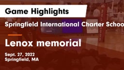 Springfield International Charter School vs Lenox memorial Game Highlights - Sept. 27, 2022