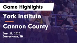 York Institute vs Cannon County  Game Highlights - Jan. 28, 2020