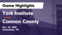 York Institute vs Cannon County  Game Highlights - Dec. 22, 2020