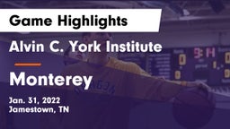 Alvin C. York Institute vs Monterey  Game Highlights - Jan. 31, 2022