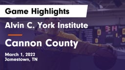 Alvin C. York Institute vs Cannon County  Game Highlights - March 1, 2022