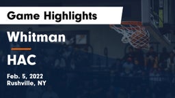 Whitman  vs HAC Game Highlights - Feb. 5, 2022