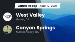 Recap: West Valley  vs. Canyon Springs  2021