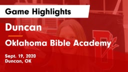 Duncan  vs Oklahoma Bible Academy Game Highlights - Sept. 19, 2020