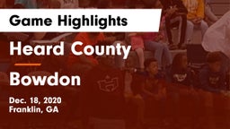 Heard County  vs Bowdon  Game Highlights - Dec. 18, 2020