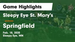 Sleepy Eye St. Mary's  vs Springfield  Game Highlights - Feb. 18, 2020