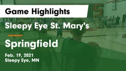 Sleepy Eye St. Mary's  vs Springfield  Game Highlights - Feb. 19, 2021