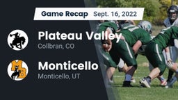 Recap: Plateau Valley  vs. Monticello  2022