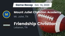 Recap: Mount Juliet Christian Academy  vs. Friendship Christian  2020