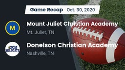 Recap: Mount Juliet Christian Academy  vs. Donelson Christian Academy  2020