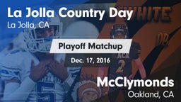 Matchup: La Jolla Country Day vs. McClymonds  2016