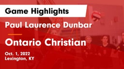 Paul Laurence Dunbar  vs Ontario Christian  Game Highlights - Oct. 1, 2022