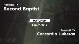 Matchup: Second Baptist High vs. Concordia Lutheran  2016
