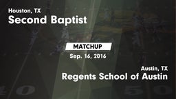 Matchup: Second Baptist High vs. Regents School of Austin 2016