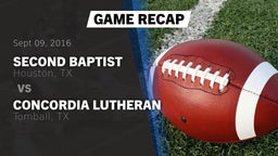 Recap: Second Baptist  vs. Concordia Lutheran  2016