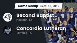 Recap: Second Baptist  vs. Concordia Lutheran  2019