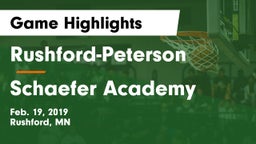 Rushford-Peterson  vs Schaefer Academy Game Highlights - Feb. 19, 2019