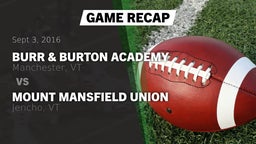 Recap: Burr & Burton Academy  vs. Mount Mansfield Union  2016