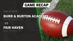 Recap: Burr & Burton Academy  vs. Fair Haven  2016