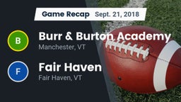 Recap: Burr & Burton Academy  vs. Fair Haven  2018