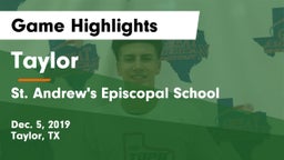 Taylor  vs St. Andrew's Episcopal School Game Highlights - Dec. 5, 2019