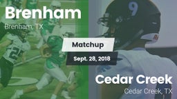 Matchup: Brenham vs. Cedar Creek  2018