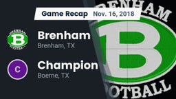 Recap: Brenham  vs. Champion  2018