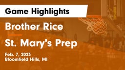 Brother Rice  vs Orchard Lake St. Mary's Prep Game Highlights - Feb. 7, 2023
