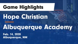 Hope Christian  vs Albuquerque Academy  Game Highlights - Feb. 14, 2020