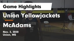 Union Yellowjackets vs McAdams  Game Highlights - Nov. 3, 2020