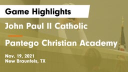 John Paul II Catholic  vs Pantego Christian Academy Game Highlights - Nov. 19, 2021