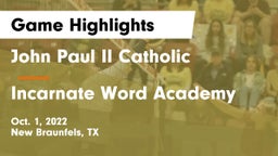 John Paul II Catholic  vs Incarnate Word Academy Game Highlights - Oct. 1, 2022